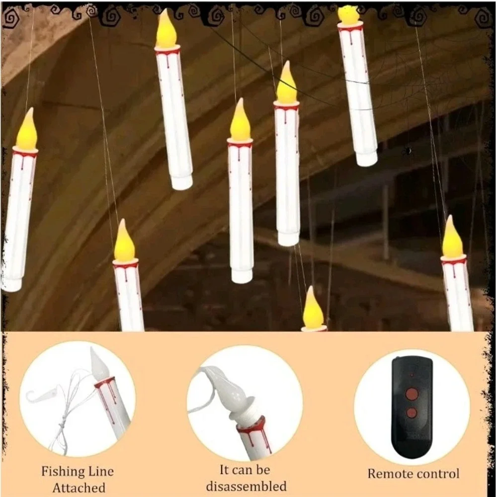 Halloween Floating Candles,10 Pack White LED Floating Candles with Remote,8 inch